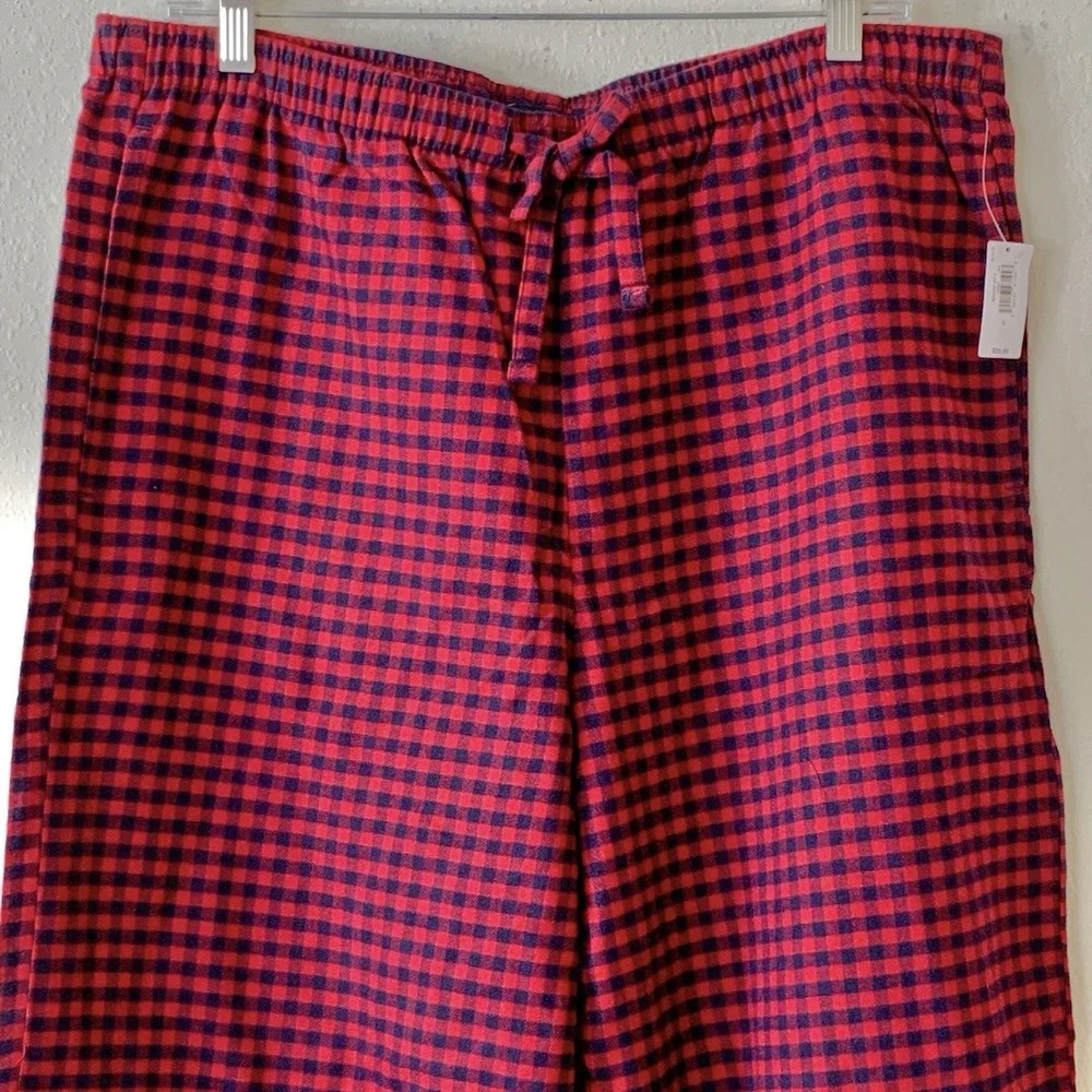 NEW Gap Body Womens Cotton Flannel Pajama Pants Red Blue Check Loungewear Large